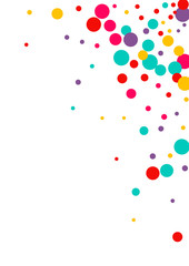 Festive background with multicolored confetti. Yellow, pink, blue circles but against a white background. Flying confetti.