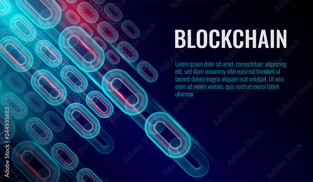 Poster block chain background, chain consists of network data connections concept. vector