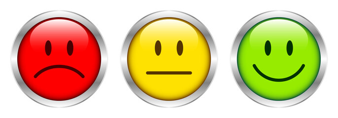 3 Mood Faces Green/Yellow/Red Silver Shine