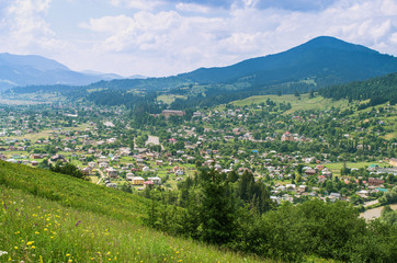 village in the Carpathian Mountains, aerial view