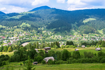 Fototapeta na wymiar village in the Carpathian Mountains, aerial view