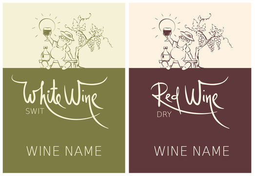 Label for red and white wine -- set. Vector illustration, modern design element
