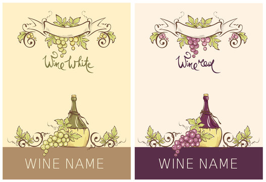 Label for red and white wine -- set. Vector illustration, floral design element	