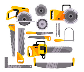 Chainsaw icons set. Flat icons on white background. Saw, metal, equipment. Building concept. Vector illustration can be used for topics like household, building, engineering