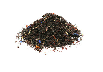 Fototapeta premium Bunch of tea with flower petals and zest isolated on white background.