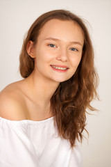 Naklejka premium Portrait of a young teen girl without makeup