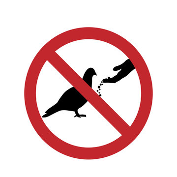 Do not feed the pigeon ban mark on a white background.