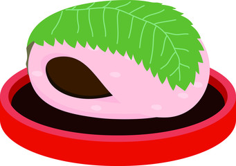 Bean paste rice cake wrapped in a cherry leaf