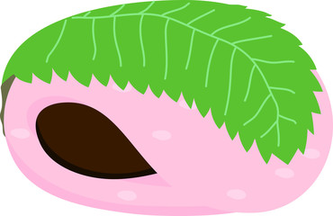 Bean paste rice cake wrapped in a cherry leaf