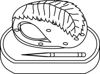Bean paste rice cake wrapped in a cherry leaf outline