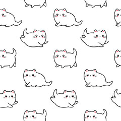 Adorable cat seamless patter, kitten character. Kawaii animals illustration. Cute cat in different poses.