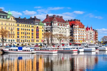 Fotobehang Buildings on Strandvagen embankment, Stockholm, Sweden © Mistervlad