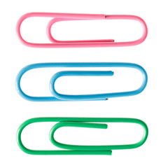 Multicolored paper clips isolated on white background