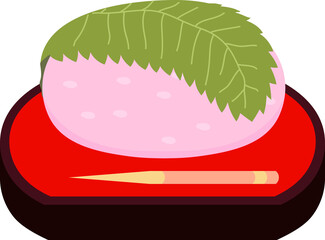 Cute Bean paste rice cake wrapped in a cherry leaf