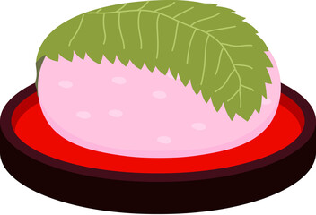 Cute Bean paste rice cake wrapped in a cherry leaf