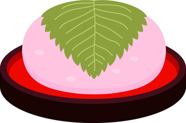 Cute Bean paste rice cake wrapped in a cherry leaf