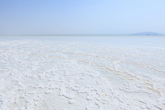 Saline Lake Asale covered with thick layer and complex patterns of salt at Danakil Depression, Afar Region, Ethiopia.