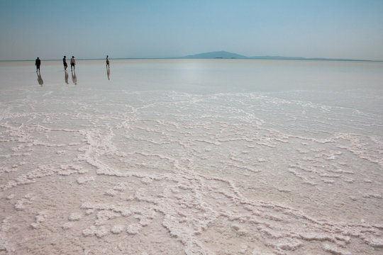 Saline Lake Asale covered with thick layer and complex patterns of salt at Danakil Depression, Afar Region, Ethiopia.