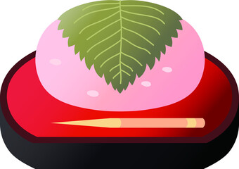 Gradation Bean paste rice cake wrapped in a cherry leaf