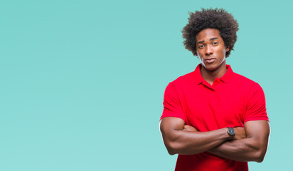 Afro american man over isolated background skeptic and nervous, disapproving expression on face...