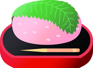Gradation cute Bean paste rice cake wrapped in a cherry leaf