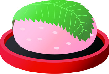 Gradation cute Bean paste rice cake wrapped in a cherry leaf