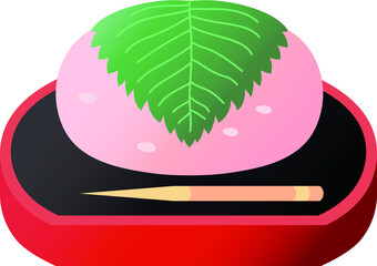 Gradation cute Bean paste rice cake wrapped in a cherry leaf