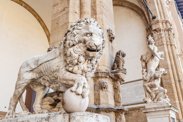 19 OCTOBER 2018, FLORENCE, ITALY: Medici lion statue