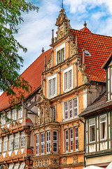 Fototapeta na wymiar Old medieval buildings in the Weser Renaissance style in Hameln