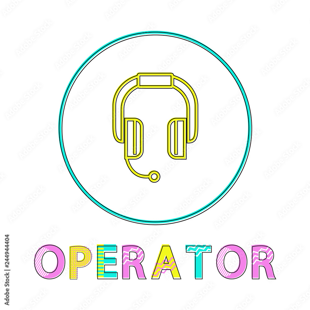 Poster headphone operator depict icon in linear style