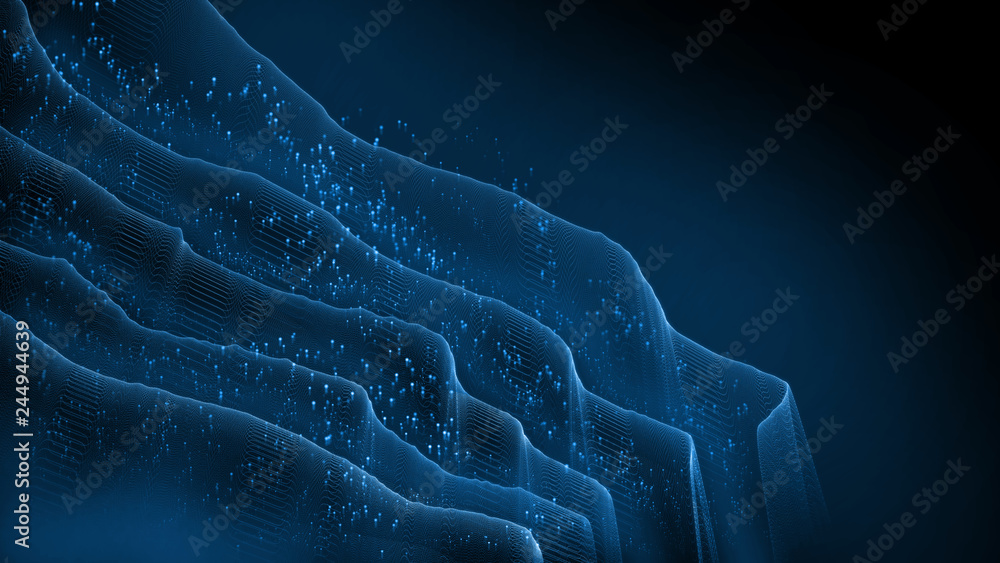 Poster 3D Rendering of Abstract terrain data concept. For Corporate Big Data analysis, process and visualization. Artificial intelligence (AI), Deep machine learning. 