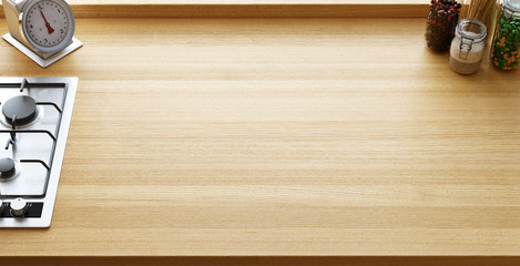 Empty kitchen top, coocking, 3d rendering