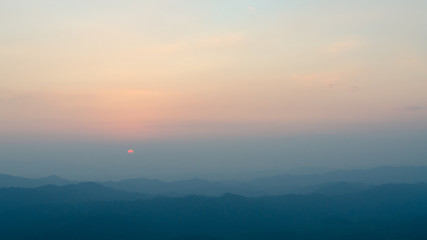 Mountain field during sunset. Beautiful natural landscape, Kanchanaburi, Thailand, 16:9