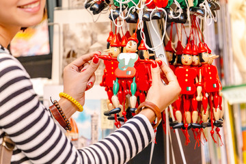 pinocchio puppets toys for sale at touristic shop as souvenirs from Italy