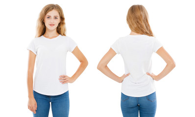 front back views t shirt isolated on white background, t-shirt collage or set,girl shirt