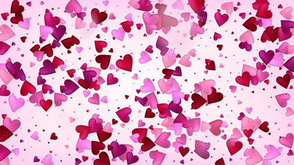 Flying Hearts Vector Confetti. Valentines Day Tender Pattern. Beautiful Pink Frame Valentines Day Decoration with Falling Down Hearts Confetti. Rich VIP Gift, Birthday Card, Poster Background