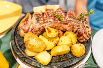 Traditional italian and tuscanian dish florentine steak in restaurant