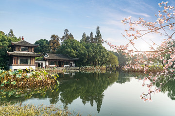 Naklejka premium Beautiful landscape and landscape in West Lake, Hangzhou