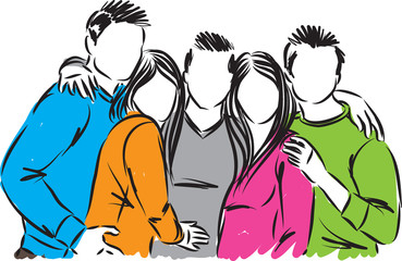 happy group of friends vector illustration