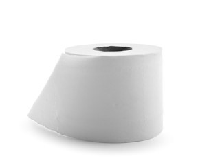 Roll of toilet paper on white background