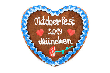 Oktoberfest 2019 Gingerbread heart with white isolated background