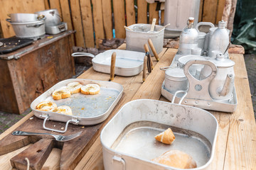 Cooking food in army field kitchen