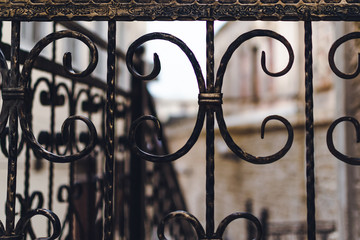 Wrought iron railings on the old street in Baku