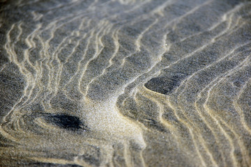close up of beach sand texture washed by the water with natural sunset light