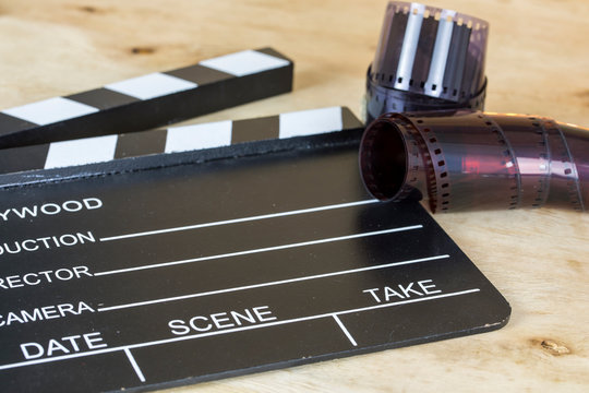 Film. Movie clapper and negative film , Cinema , Video Concept 