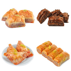Tasty turkish sweets collage isolated on white