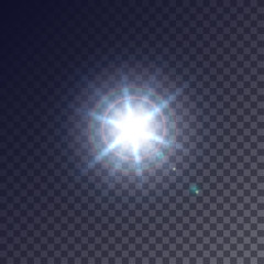 Realistic vector lens flare on a transparent background. Bright flash, star with highlights.