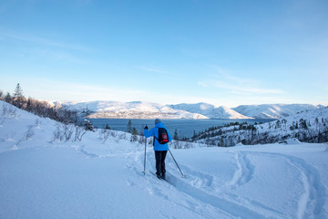 Fototapeta na wymiar Skiing in mountains