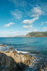 Rocky coastline and turquoise Mediteranean sea in Corsica