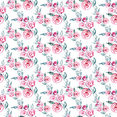 seamless pattern with roses, watercolor illustration sketch.